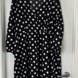 SHEIN Black and White Polka Dot Long Sleeve Dress